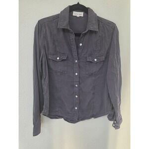 Bella Dahl Women S Collared Long Sleeve Button-Up Shirt Dark Grey Solid Top